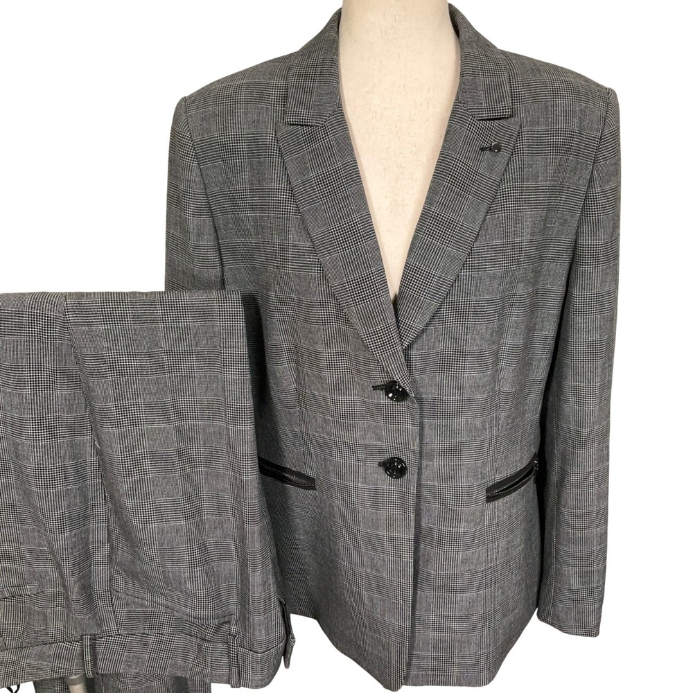 Tahari Pant Suit Women 16 Gray Glen Plaid Classic Power Suit Office Corporate - Picture 2 of 16